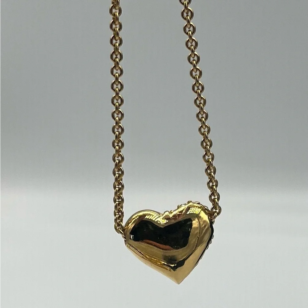 Vintage Givenchy Gold Heart Pendant Necklace with Crystal Accents